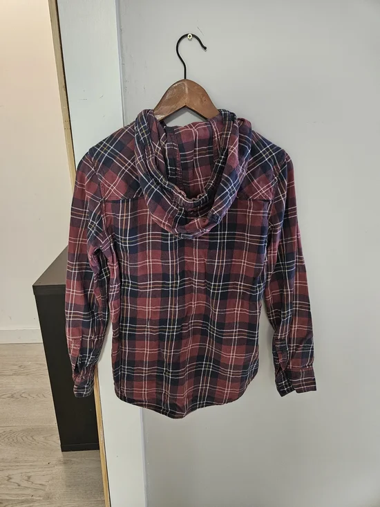 Garage Red and Navy Plaid Boyfriend Shirt - Picture 2 of 4